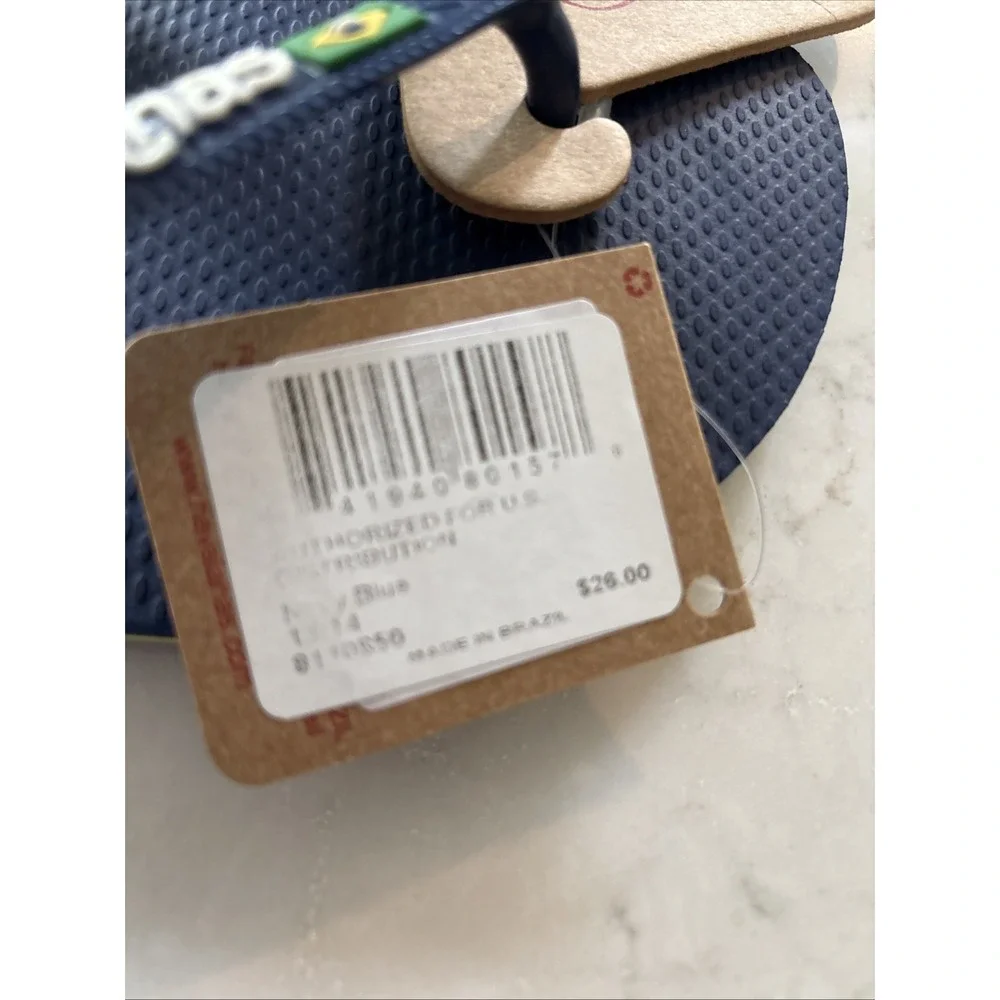 Havaianas Mens 13 Brazil Navy Blue Flip Flop Sandals Logo EU 47 New